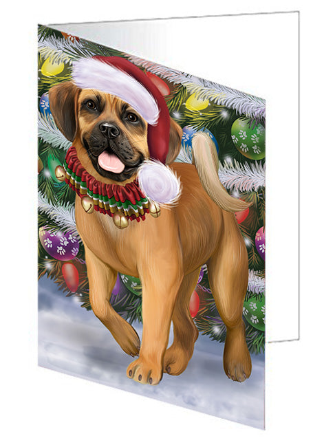 Trotting in the Snow Puggle Dog Handmade Artwork Assorted Pets Greeting Cards and Note Cards with Envelopes for All Occasions and Holiday Seasons GCD75419