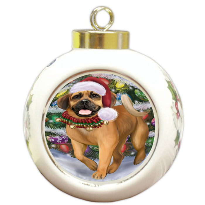 Trotting in the Snow Puggle Dog Round Ball Christmas Ornament RBPOR58464
