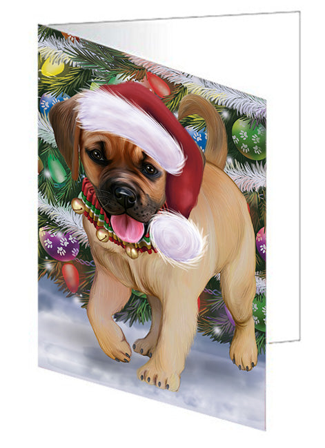 Trotting in the Snow Puggle Dog Handmade Artwork Assorted Pets Greeting Cards and Note Cards with Envelopes for All Occasions and Holiday Seasons GCD75422