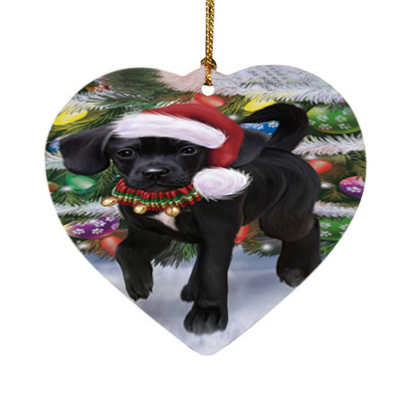 Trotting in the Snow Puggle Dog Heart Christmas Ornament HPORA58471