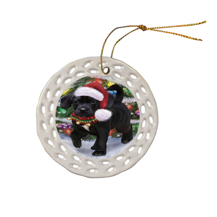 Trotting in the Snow Puggle Dog Doily Ornament DPOR58122