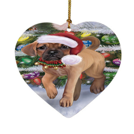 Trotting in the Snow Puggle Dog Heart Christmas Ornament HPORA58472