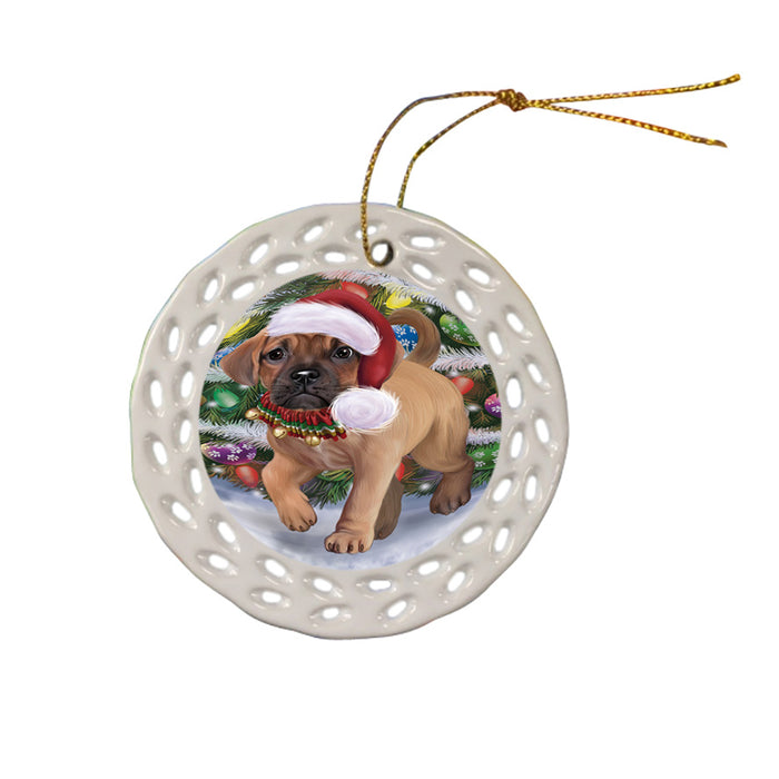 Trotting in the Snow Puggle Dog Doily Ornament DPOR58123