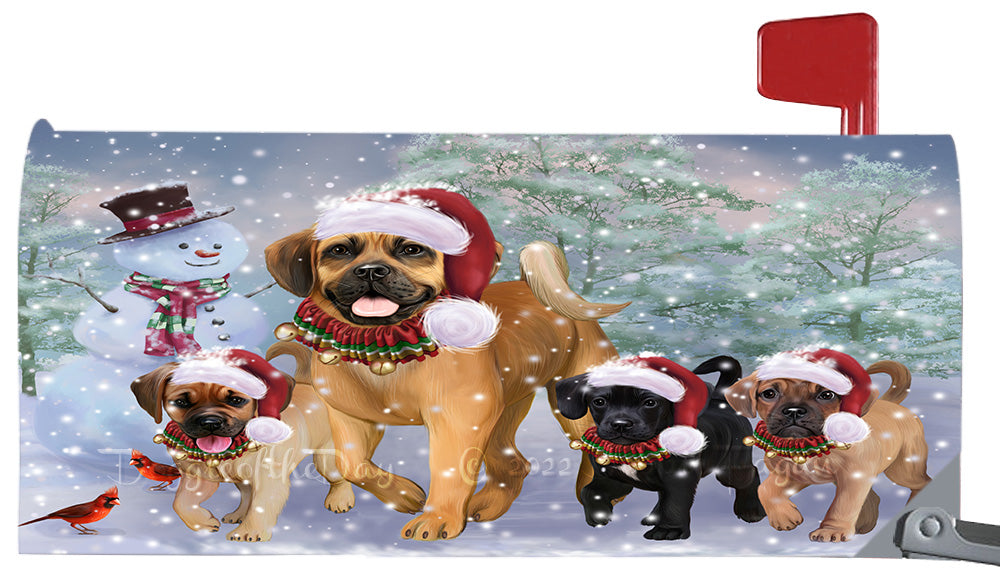 Christmas Running Family Puggle Dogs Magnetic Mailbox Cover Both Sides Pet Theme Printed Decorative Letter Box Wrap Case Postbox Thick Magnetic Vinyl Material