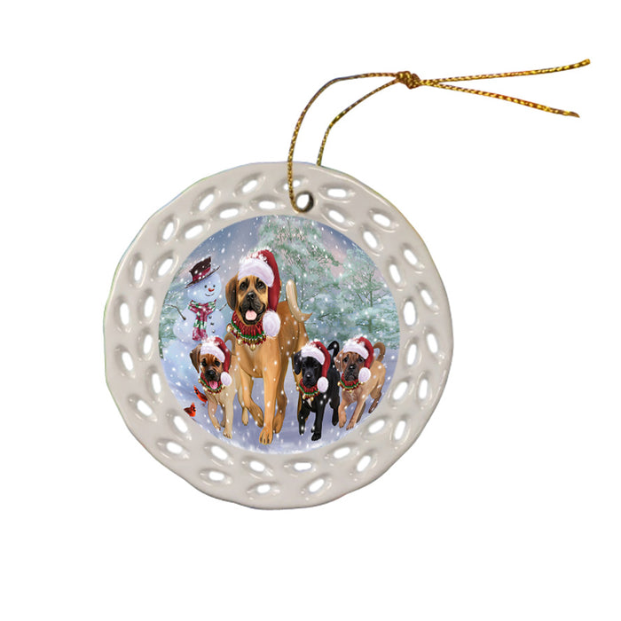 Christmas Running Family Puggle Dogs Doily Ornament DPOR58090