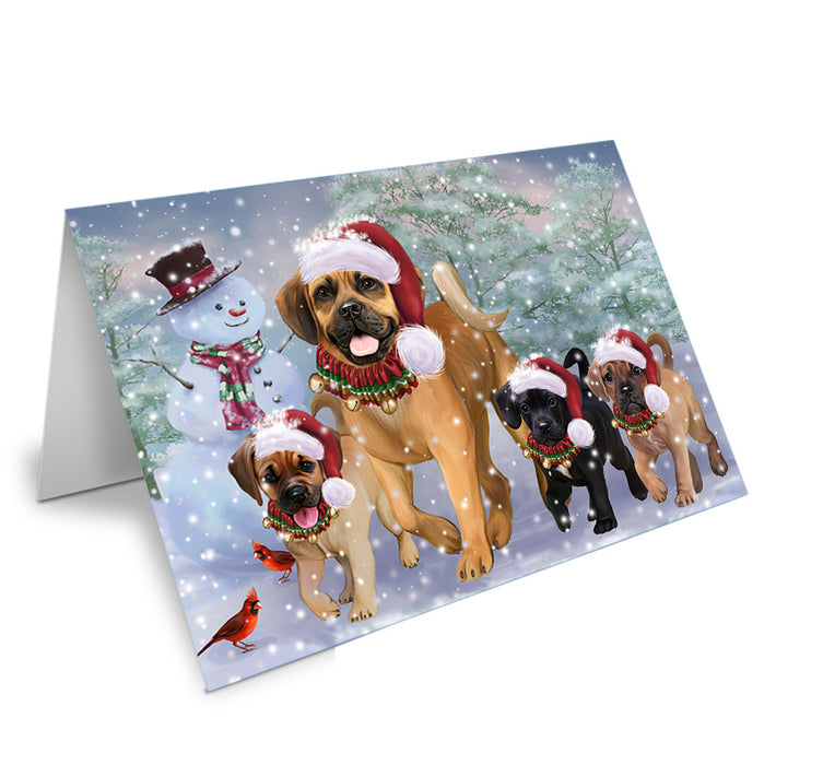 Christmas Running Family Puggle Dogs Handmade Artwork Assorted Pets Greeting Cards and Note Cards with Envelopes for All Occasions and Holiday Seasons GCD75329