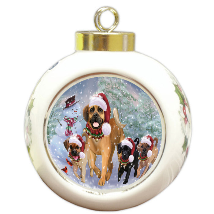 Christmas Running Family Puggle Dogs Round Ball Christmas Ornament RBPOR58434