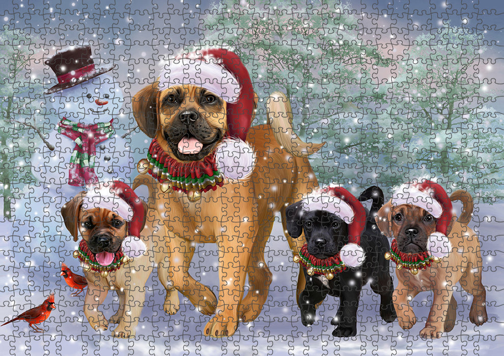 Christmas Running Family Puggle Dogs Portrait Jigsaw Puzzle for Adults Animal Interlocking Puzzle Game Unique Gift for Dog Lover's with Metal Tin Box