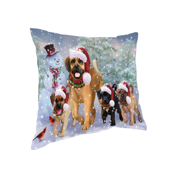 Christmas Running Family Puggle Dogs Pillow with Top Quality High-Resolution Images - Ultra Soft Pet Pillows for Sleeping - Reversible & Comfort - Ideal Gift for Dog Lover - Cushion for Sofa Couch Bed - 100% Polyester