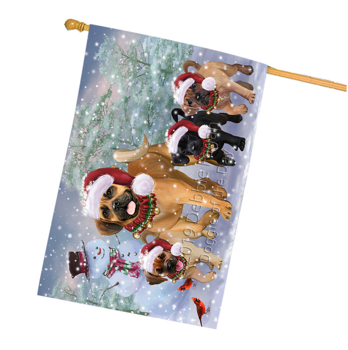 Christmas Running Family Puggle Dogs House Flag Outdoor Decorative Double Sided Pet Portrait Weather Resistant Premium Quality Animal Printed Home Decorative Flags 100% Polyester