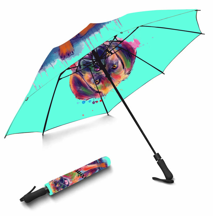 Custom Pet Name Personalized Watercolor Puggle DogSemi-Automatic Foldable Umbrella