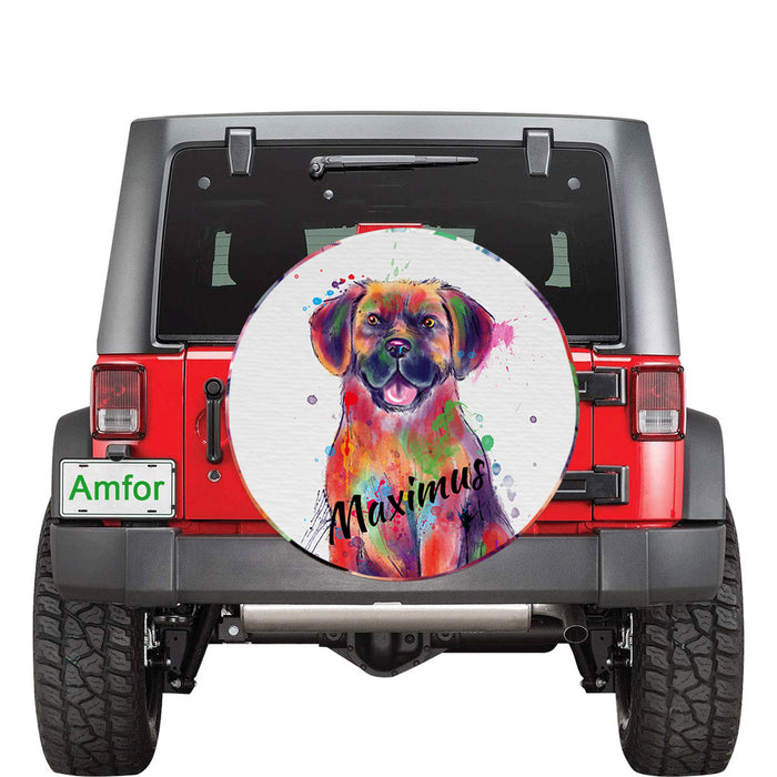 Custom Pet Name Personalized Watercolor Puggle Dog Car Tire Cover