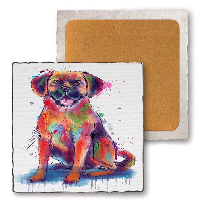 Watercolor Puggle Dog Set of 4 Natural Stone Marble Tile Coasters MCST52561