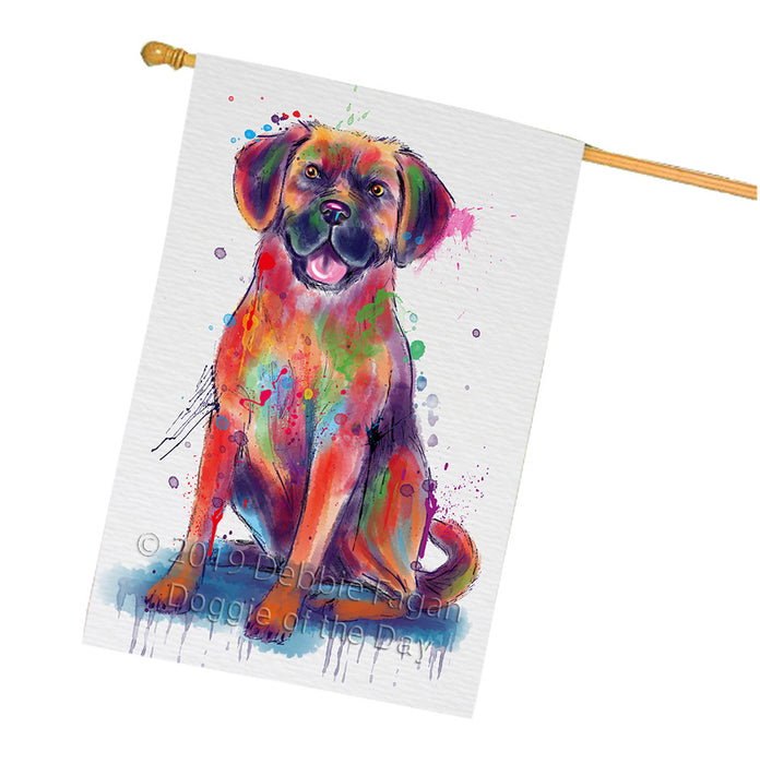 Watercolor Puggle Dog House Flag FLG66431