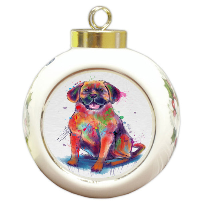 Watercolor Puggle Dog Round Ball Christmas Ornament RBPOR58779