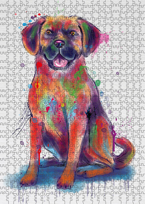 Watercolor Puggle Dog Portrait Jigsaw Puzzle for Adults Animal Interlocking Puzzle Game Unique Gift for Dog Lover's with Metal Tin Box
