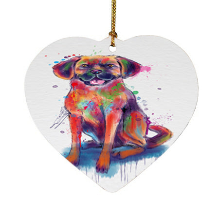 Watercolor Puggle Dog Heart Christmas Ornament HPORA58795