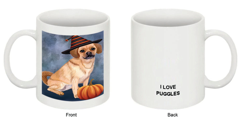 Happy Halloween Puggle Dog Wearing Witch Hat with Pumpkin Coffee Mug MUG50173