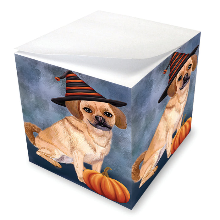Happy Halloween Puggle Dog Wearing Witch Hat with Pumpkin Note Cube NOC56421