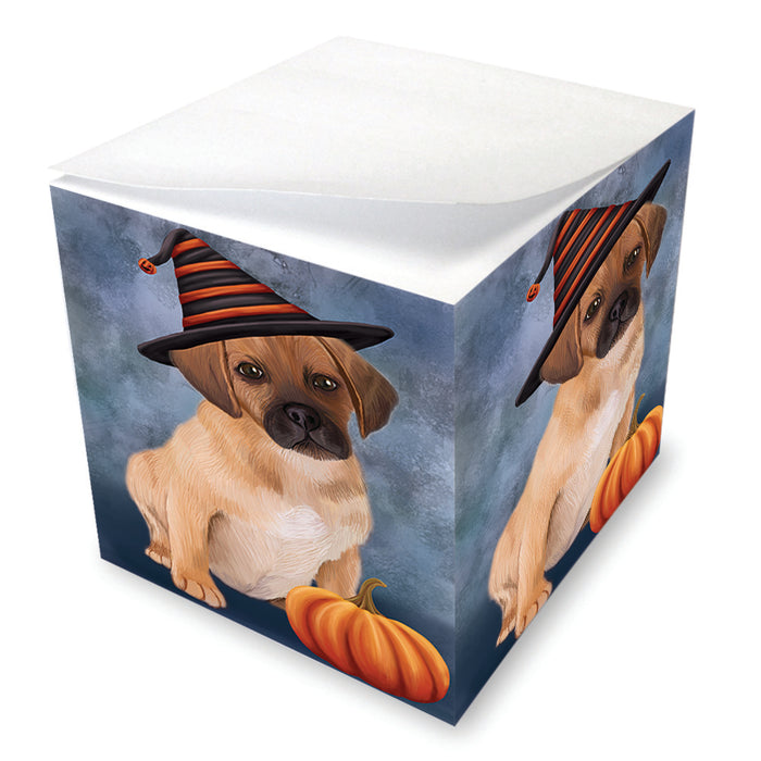 Happy Halloween Puggle Dog Wearing Witch Hat with Pumpkin Note Cube NOC56422