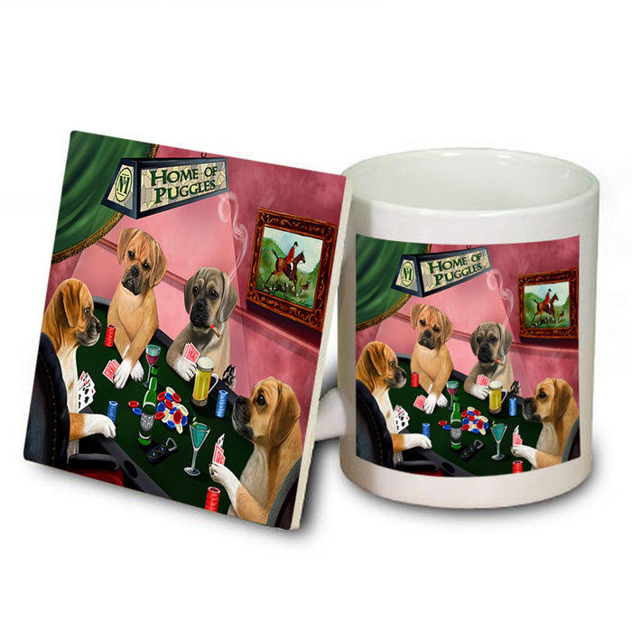 Home of Puggle 4 Dogs Playing Poker Mug and Coaster Set MUC54340