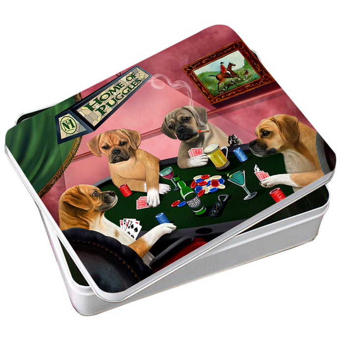 Home of Puggle 4 Dogs Playing Poker Photo Storage Tin PITN54291