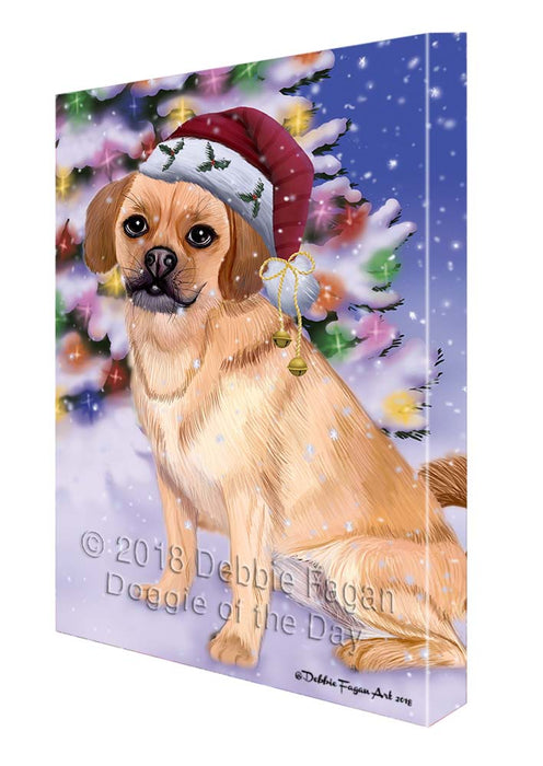Winterland Wonderland Puggle Dog In Christmas Holiday Scenic Background Canvas Print Wall Art Décor CVS121355