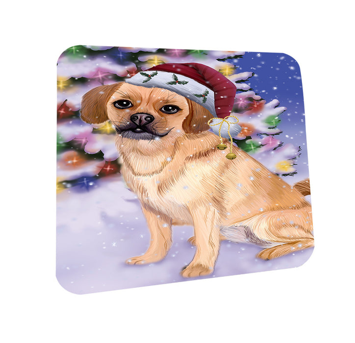Winterland Wonderland Puggle Dog In Christmas Holiday Scenic Background Coasters Set of 4 CST55672