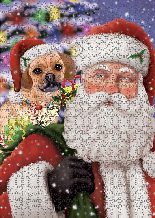 Santa Carrying Puggle Dog and Christmas Presents Puzzle with Photo Tin PUZL90272