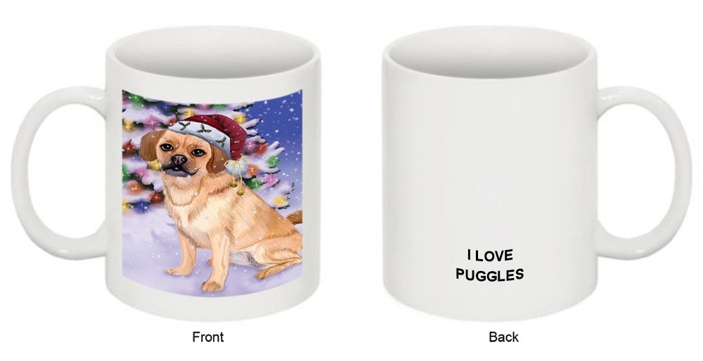 Winterland Wonderland Puggle Dog In Christmas Holiday Scenic Background Coffee Mug MUG51112