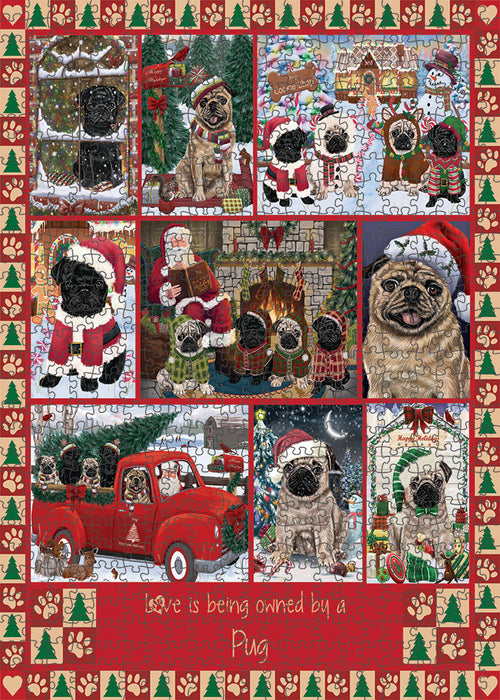 Love is Being Owned Christmas Pug Dogs Puzzle with Photo Tin PUZL99456
