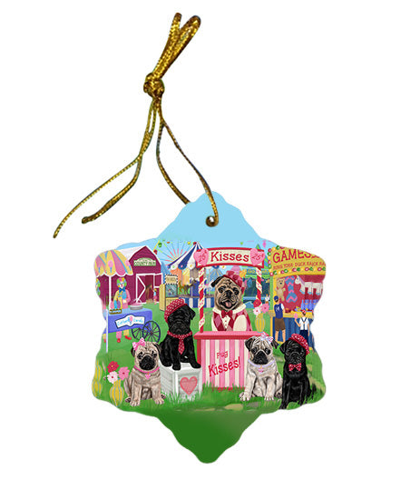 Carnival Kissing Booth Pugs Dog Star Porcelain Ornament SPOR56271