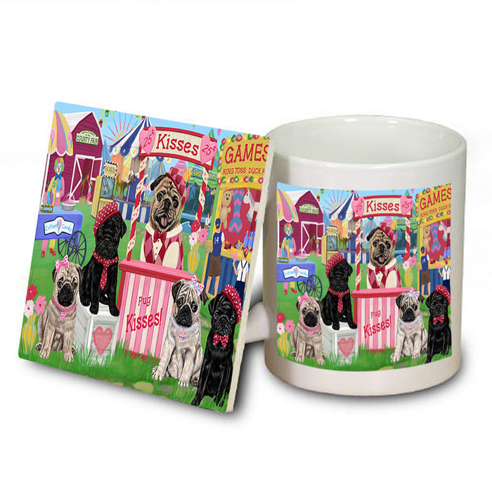 Carnival Kissing Booth Pugs Dog Mug and Coaster Set MUC55907