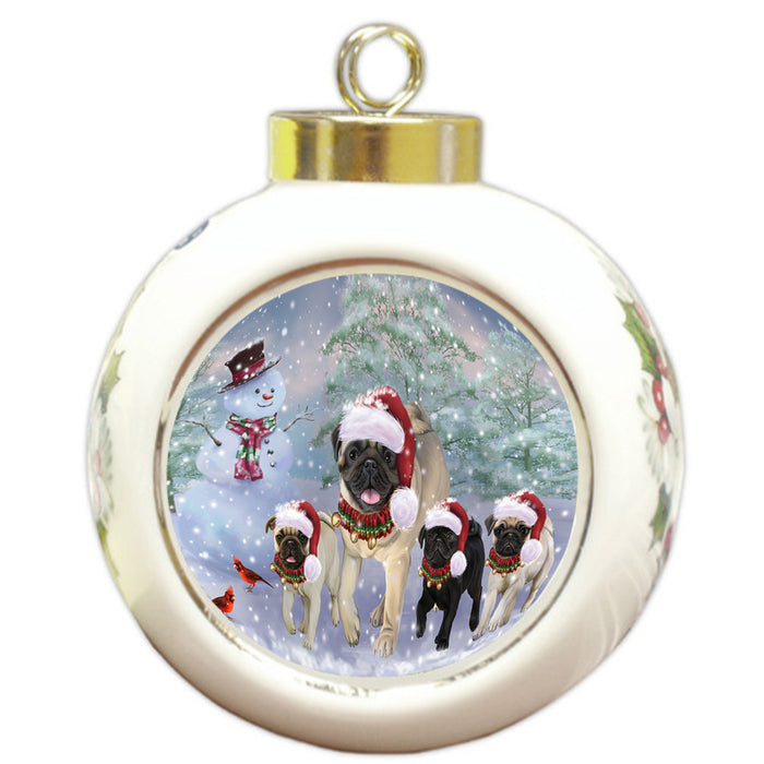 Christmas Running Family Pugs Dog Round Ball Christmas Ornament RBPOR56995