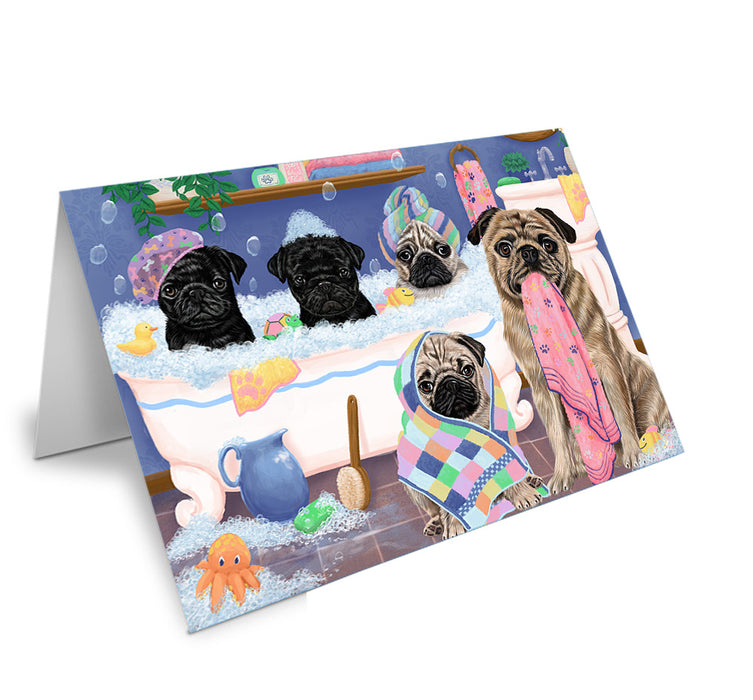 Rub A Dub Dogs In A Tub Pugs Dog Handmade Artwork Assorted Pets Greeting Cards and Note Cards with Envelopes for All Occasions and Holiday Seasons GCD74948
