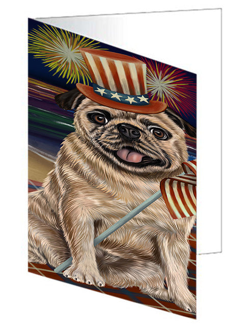 4th of July Independence Day Firework Pug Dog Handmade Artwork Assorted Pets Greeting Cards and Note Cards with Envelopes for All Occasions and Holiday Seasons GCD52862