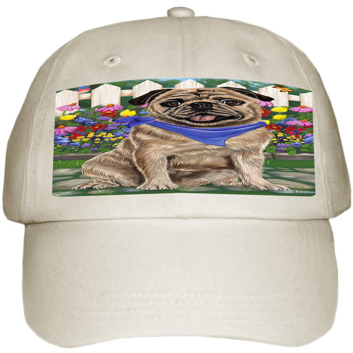 Spring Floral Pug Dog Ball Hat Cap HAT54381