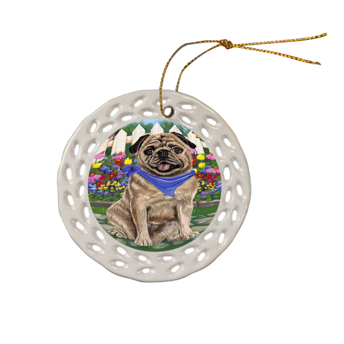 Spring Floral Pug Dog Ceramic Doily Ornament DPOR50210
