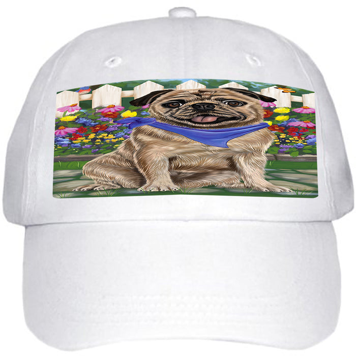Spring Floral Pug Dog Ball Hat Cap HAT54381