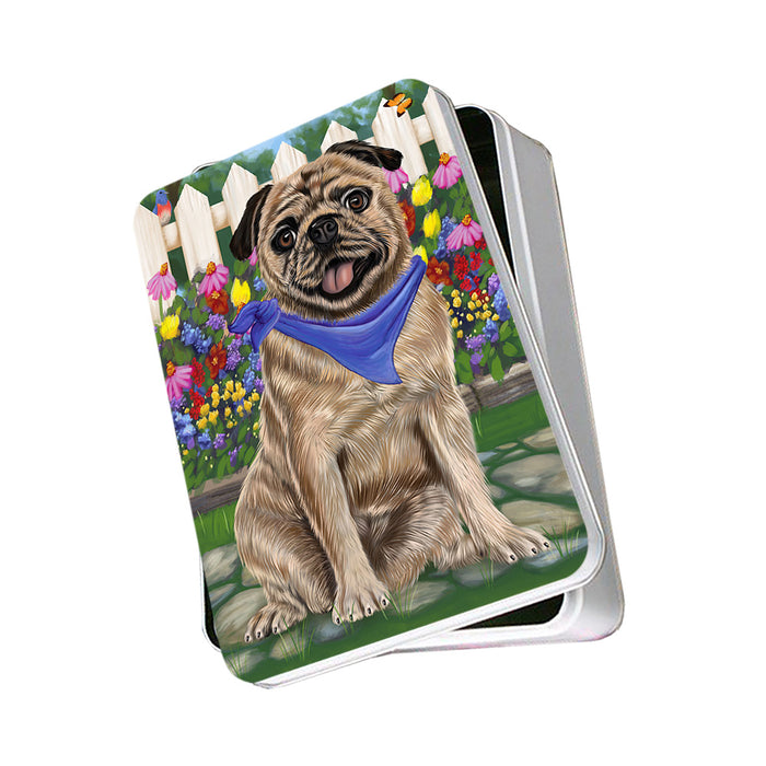 Spring Floral Pug Dog Photo Storage Tin PITN50210