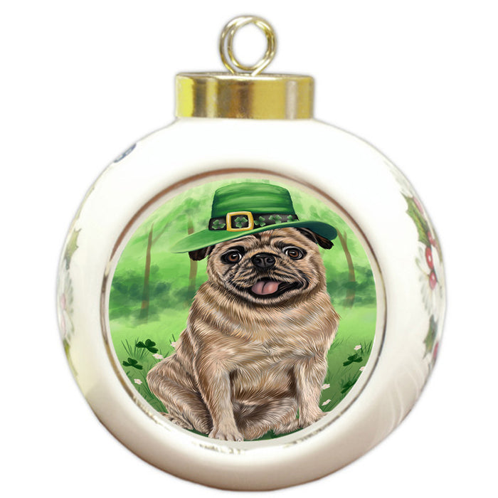 St. Patricks Day Irish Portrait Pug Dog Round Ball Christmas Ornament RBPOR49359