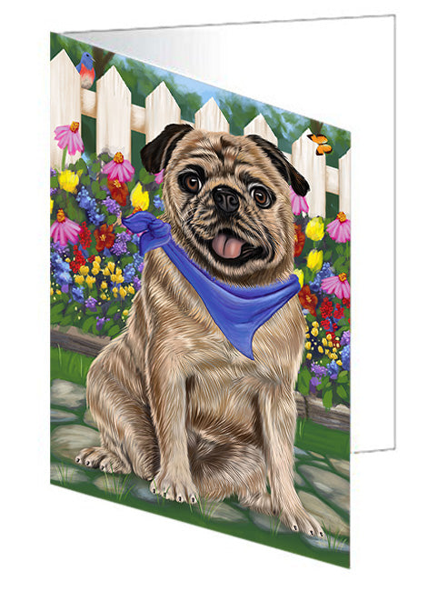 Spring Floral Pug Dog Handmade Artwork Assorted Pets Greeting Cards and Note Cards with Envelopes for All Occasions and Holiday Seasons GCD54677