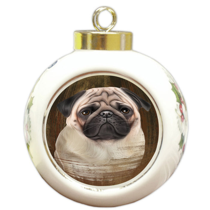 Rustic Pug Dog Round Ball Christmas Ornament RBPOR50454