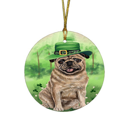 St. Patricks Day Irish Portrait Pug Dog Round Flat Christmas Ornament RFPOR49350