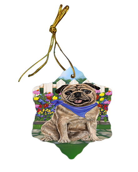 Spring Floral Pug Dog Star Porcelain Ornament SPOR50202