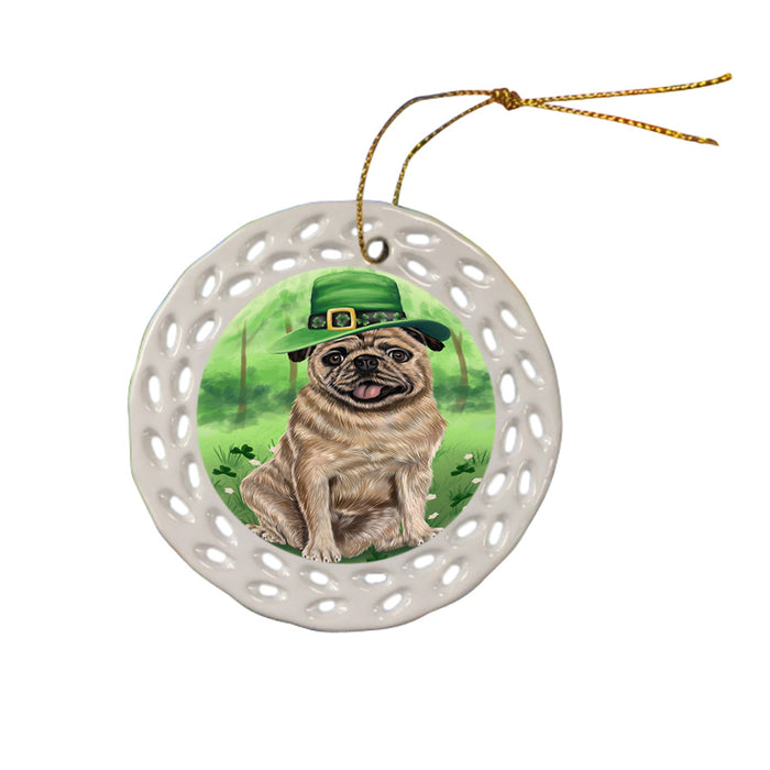 St. Patricks Day Irish Portrait Pug Dog Ceramic Doily Ornament DPOR49359