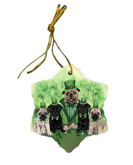 St. Patricks Day Irish Family Portrait Pugs Dog Star Porcelain Ornament SPOR49352