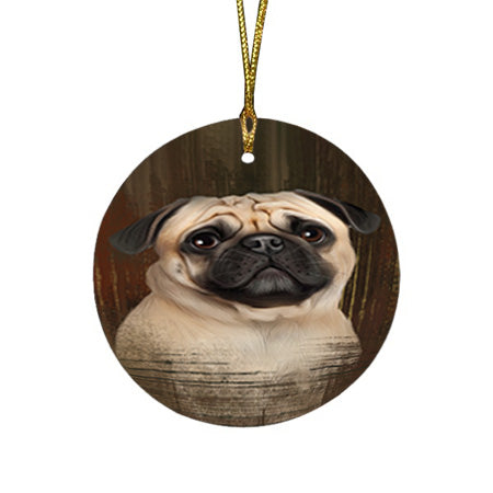 Rustic Pug Dog Round Flat Christmas Ornament RFPOR50446