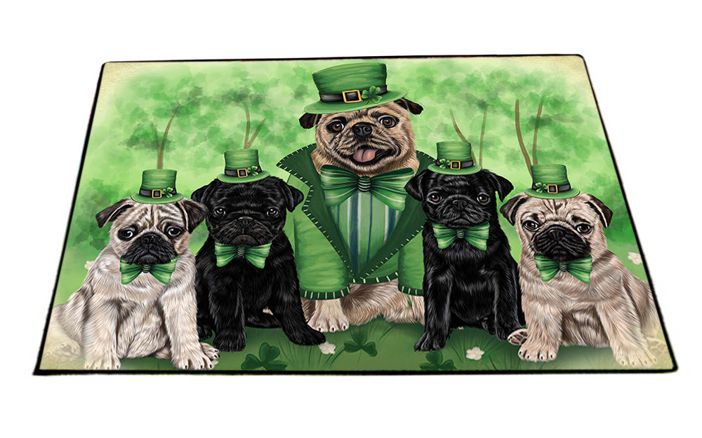 St. Patricks Day Irish Family Portrait Pugs Dog Floormat FLMS49743