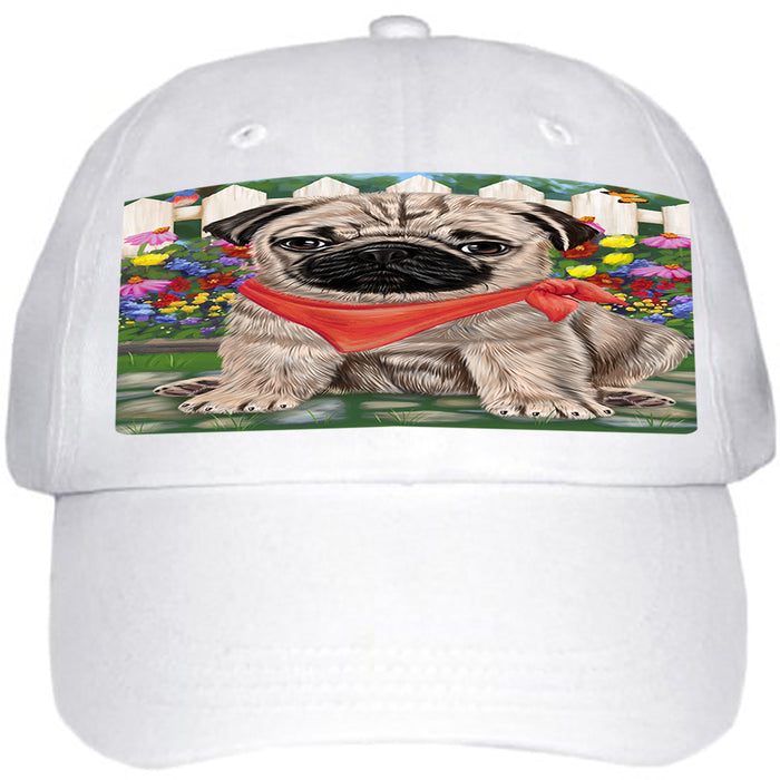 Spring Floral Pug Dog Ball Hat Cap HAT54384